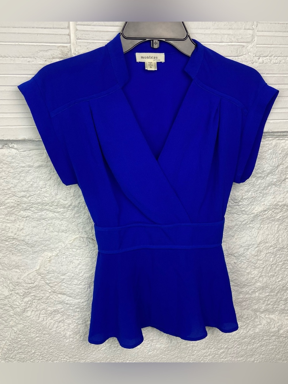 Monteau Royal Blue V neck Surplice Peplum Top size small